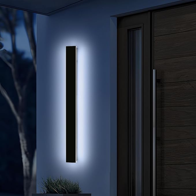 Mikeru 47.2" Outdoor Wall Sconce 6000K Cool White - IP65 Waterproof Black Exterior Light, Hardwired Wall Mounted Fixture for Porch, Patio & Entryway | Non-Dimmable Weatherproof Design