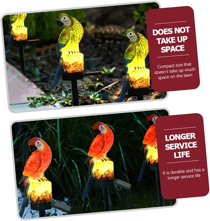 2Pcs Parrot Garden Solar Light Lawn Stake Lamp Led Outdoor Decorative Light for Garden and Landscape Solar Powered Parrot Stake Lamp for Outdoor Decor