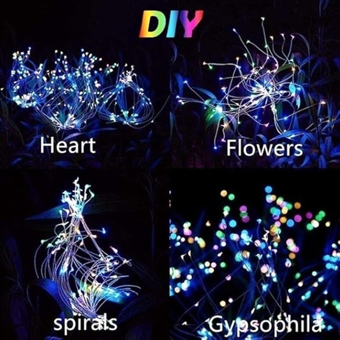 2 Pack Solar Garden Lights 240 LED - Waterproof Firework Starburst Outdoor Lights with 8 Mode, Solar Powered Flower Firework Light for Garden, Pathway, Patio, Yard, Flowerbed Decor Colorful