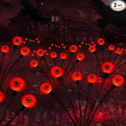 Outdoor Halloween Decorations Solar Spooky Lights-12LED Scary Eyeballs Swaying Firefly Light with Magic Party Garden Decor,Solar Halloween Path Lights for Grave Cemetery,Ghost Decor 2PACK Orange