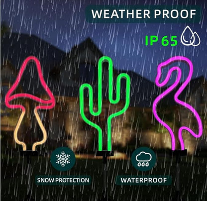 Solar Garden Lights Flamingo,Cactus and Mushroom Outdoor Waterproof Solar Neon Strip Lights for Landscape,Lawn,Yard,Patio,Pathway,Backyard,Pool Decoration