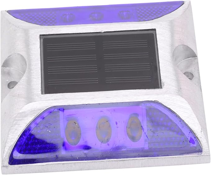 Keenso Solar Driveway Lights, Cast Aluminum IP68 LED Light with 72H Runtime, 10-Ton Pressure Marker for Roadside Garden Pathway (Blue)