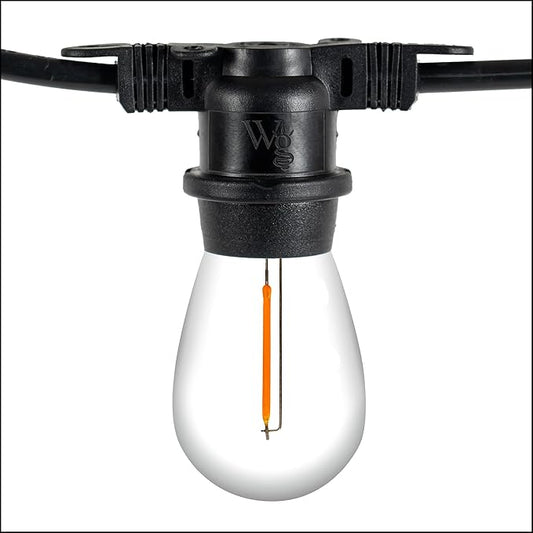 Wintergreen Lighting 15ft S14 Shatterproof Outdoor String Lights, 10 Edison Bulbs Dimmable LED Commercial Grade String Lights, Connectable, Black SJTW Wire