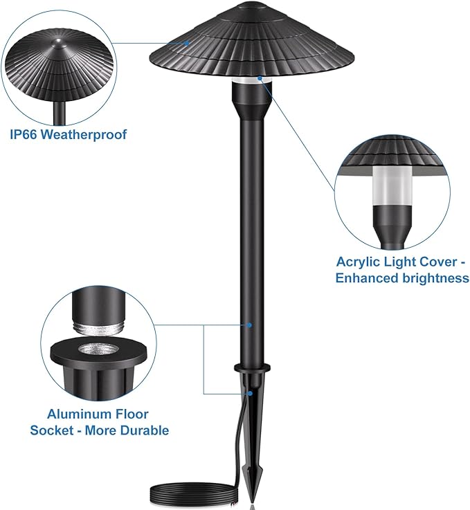 ZZXX All-in-One Low Voltage Landscape Lighting Kit 8-Pathway Lights with 96W Transformer, 5W LED Landscape Lighting Low Voltage 12-24V,IP66 Waterproof Outdoor Lights 2700K for Yard Patio Walkway