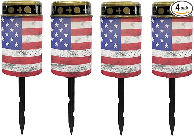 US Flag Outdoor Solar Lights,Solar Stake Lights Waterproof Solar Garden Lights Landscape Lighting Solar Pathway Lights Solar Lantern Outdoor Powered-Warm White