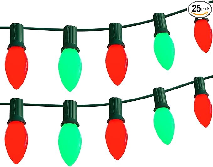 C9 LED Christmas String Lights Outdoor, 25Ft Red and Green Vintage Christmas Lights with 26 C9 Red/Green Bulbs | Lumora