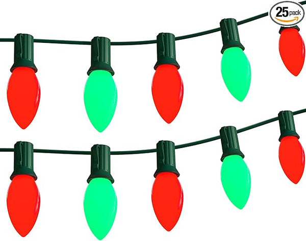 C9 LED Christmas String Lights Outdoor, 25Ft Red and Green Vintage Christmas Lights with 26 C9 Red/Green Bulbs | Lumora