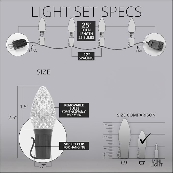 Wintergreen Lighting 25 C7 Opticore Commercial Warm White Christmas Lights - Outdoor LED Heavy Duty Bulbs for | Lumora