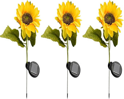 Lxcom Lighting Solar Path Light Artificial Sunflower Decorative Lights Waterproof Solar Garden Flower Light Outdoor Solar Lawn Lights for Patio Garden Yard Pathway, 3 Pack(Warm White)