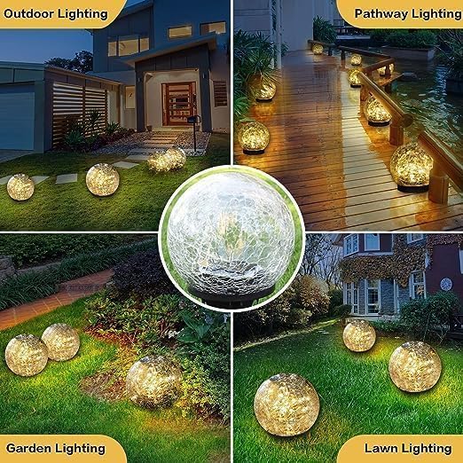 Cracked Glass Outdoor Solar Lights Landscape Garden Ball Lights, Garden Solar Ball Lights Waterproof (Warm White, 15cm)