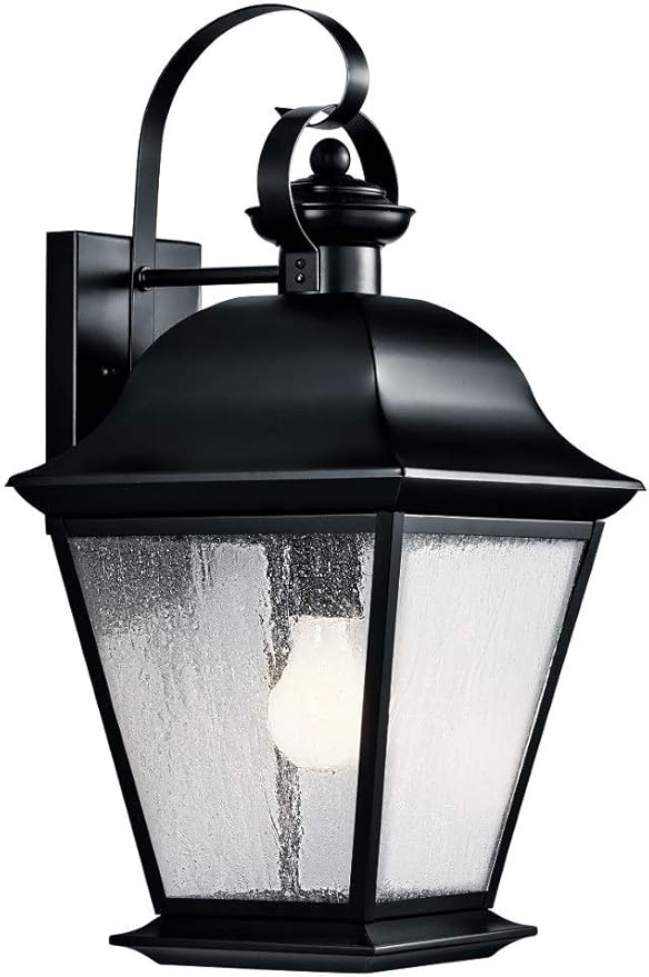 Kichler Mount Vernon 1-Light Outdoor Wall Light in Black, Clear Seeded Glass for Traditional Exterior Style, (9.5" W x 19.5" H x 10.25" D), 9709BK