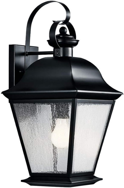 Kichler Mount Vernon 1-Light Outdoor Wall Light in Black, Clear Seeded Glass for Traditional Exterior Style, (9.5" W x 19.5" H x 10.25" D), 9709BK