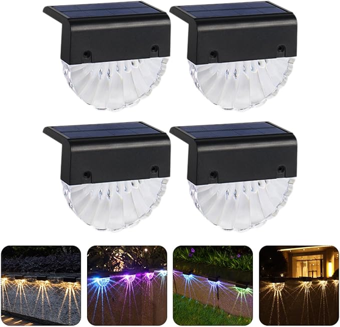 4pcs Solar Stair Lights Outdoor Waterproof Fence Lamps Solar Powered Decorative Step Lighting for Patio Garden Pathway Random Color