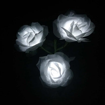 LED Solar Power Decorative Artificial Rose Flower Pot Plant Landscape Light Night Lamp Outdoor Garden Yard Pathway Lawn Grassland White