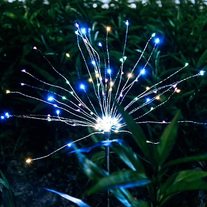 Solar Firework Light, 105 LED Multi Color Outdoor Firework Solar Garden Decorative Lights for Walkway Pathway Backyard Christmas Decoration Parties (2 Pieces)
