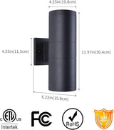 mirrea Modern Outdoor Porch Light Patio Light in 2 Lights with Matte Black Aluminum Cylinder and Tempered Glass | Lumora
