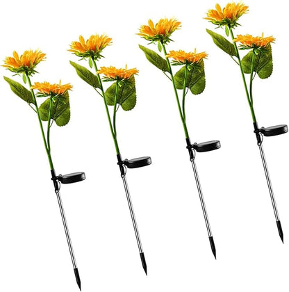 Solar Garden Lights Sunflower Solar Lights,Walkway Solar Lights Outdoor Waterproof | Waterproof Solar Pathway Lights with 2 Sunflowers for Garden Lawn Yard Pathway Decoration