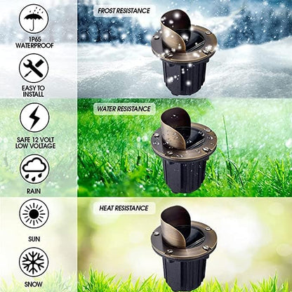 LED Low Voltage Landscape Lighting Well Lights 174 - Solid Brass In Ground Lights for Outside, Long Lasting Garden 12 Volt Landscape Lighting with MR16 7W LED Bulb, Ground Spake & Connectors (4 Pack)