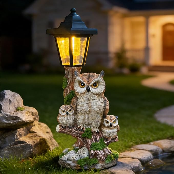 Solar Garden Owl Statue Lights,Large Owl Figure with Solar Lights Lantern,for Outdoor Landscapes, Courtyards | Lumora