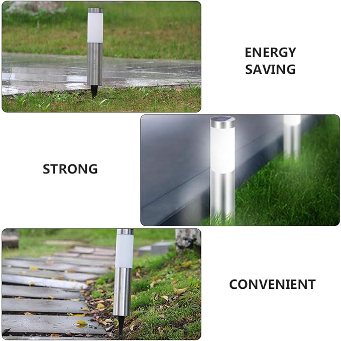 Totority Solar LED Lawn Light Outdoor Waterproof Pathway Night Light Silver Cylinder Solar-Powered Decorative Garden Lamp for Yard and Courtyard