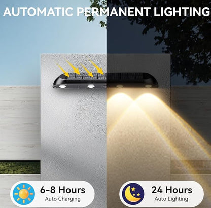 Large Solar Fence Lights Outdoor Waterproof, 3-Mode (3000K/4000K/6000K),4 LED with Upgraded High-Efficiency Solar Panel & Wide Beam for Backyard/Patio/Deck/Step/Home Improvement(4 Pack)