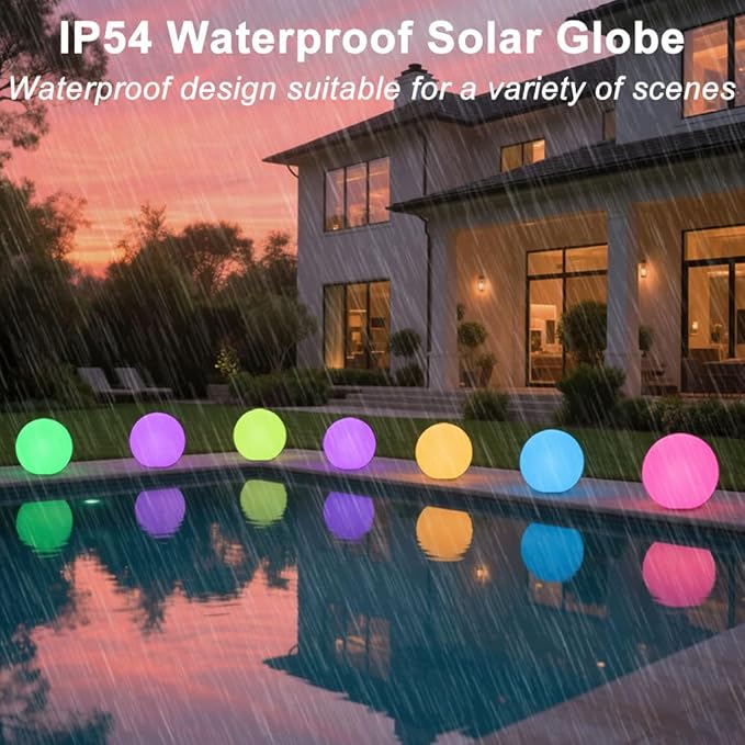 10-in Solar Orb Light, Waterproof Solar Globe Light Outdoor Dimmable RGB Color Changing Solar Garden Ball Light for | Lumora