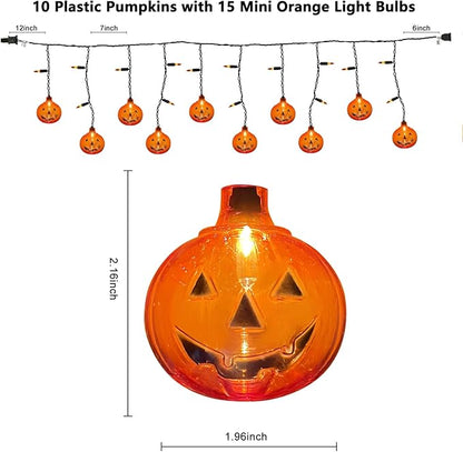 SUNSGNE 7FT Halloween Pumpkin String Lights, 25 Mini Orange Light Bulbs with 10 Plastic Pumpkins Lights for Indoor Outdoor Halloween Christmas Decorations