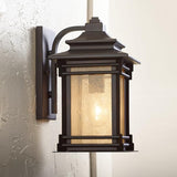 Franklin Iron Works Hickory Point Farmhouse Rustic Mission Outdoor Wall Light Fixture Walnut Bronze 12" Frosted | Lumora