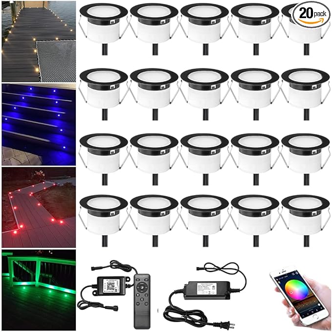 LED Deck Light Kit, 20pcs Φ1.77 WiFi Wireless Smart Phone Control Low Voltage Recessed RGBW Deck Lights with | Lumora