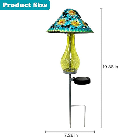 Solar Outdoor Lights, Hand-Blown Glass Mushroom Solar Lights Outdoor with Metal Ground Spikes, Decorative Solar Lights for Outdoor Garden Yard Lawn Porch Backyard Pathway, Gifts for Mom Women (Blue)