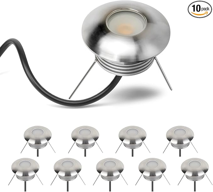 Recessed LED Deck Step Lights 10 Packs, 1W Low Voltage Mini Well Lights 3000K Warm White, Outdoor IP65 Waterproof Micro In-ground Light for Stairs, Patio, Handrail, Fence, Wall Corner, DC12V-24V