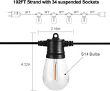 Banord 102FT Outdoor String Lights, Waterproof Patio Lights with 35 Shatterproof LED Bulb Hanging Light String | Lumora