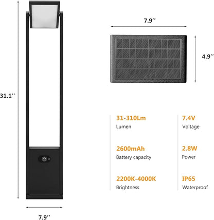 Solar Pathway Lights Outdoor, Dusk to Dawn, Motion Sensor, 2.8W, IP65 Waterproof, Rustproof Aluminum, Energy-Saving Rechargeable Batteries, Landscape Lighting for Yard Garden Driveway