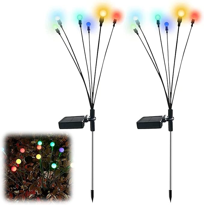 Solar Garden Lights Solar LED String Lights Firefly Solar Lights Outdoor Waterproof Firefly Solar Pathway Lights, Solar Stake Lights Outdoor Garden Decoration Garland Lights Camping Lights Solar Light