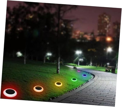 DOITOOL 4pcs RGB Solar Ground Light Colorful Outdoor Pathway Lamp for Garden Decor Easy Installation for Lawns Walkways and Parks