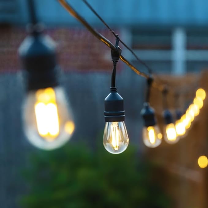 48Ft Outdoor Hanging String Lights,16 LED S14 Vintage Bulbs,Heavy Duty 120V Plug in & Connectable,Dimmable | Lumora