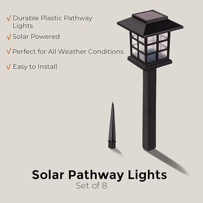 LAUREL CANYON 8 Pack Solar Pathway Lights, Outdoor Solar Landscape Lights, Walkway Lights with LED Light Bulbs for Garden, Path, Yard, Driveway Black