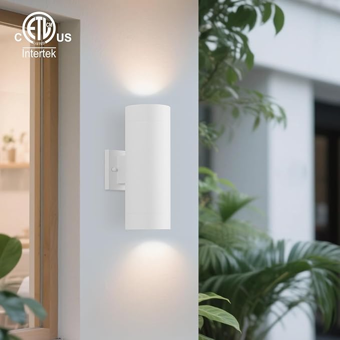 mirrea 14" Modern Outdoor Porch Light Patio Light in 2 Lights with Aluminum Cylinder and Tempered Glass Cover | Lumora
