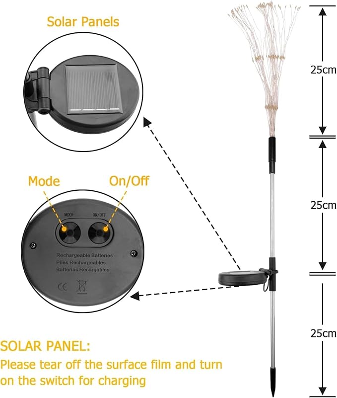 Warm White Solar Lights for Garden Decoration 150 LED Fairy Lights Starburst Outdoor Firework Decorative Lamp Pathway Lighting Waterproof Colored 4 Pack