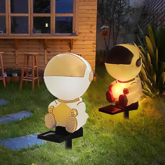 Solar Astronaut Stake Light Outdoor Changing Color Illuminating Decorative Solar Ground Stake Light for Patio Walkway Pathway Backyard Landscape Decoration (Gold)