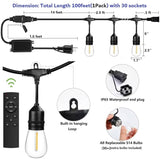 100FT Outdoor String Lights with Remote Control Patio Lights Waterproof Commercial Grade, 30+2 Replaceable Dimmable | Lumora
