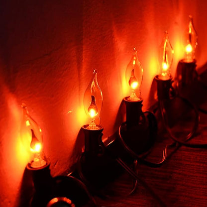 SUNSGNE 10Ft Flickering Flame String Lights, C18 Christmas String Lights with 10 Orange Flicker Flame Lights for Home Halloween Christmas Outdoor Decorations, 1 Watt, 120 Volt- Black Wire