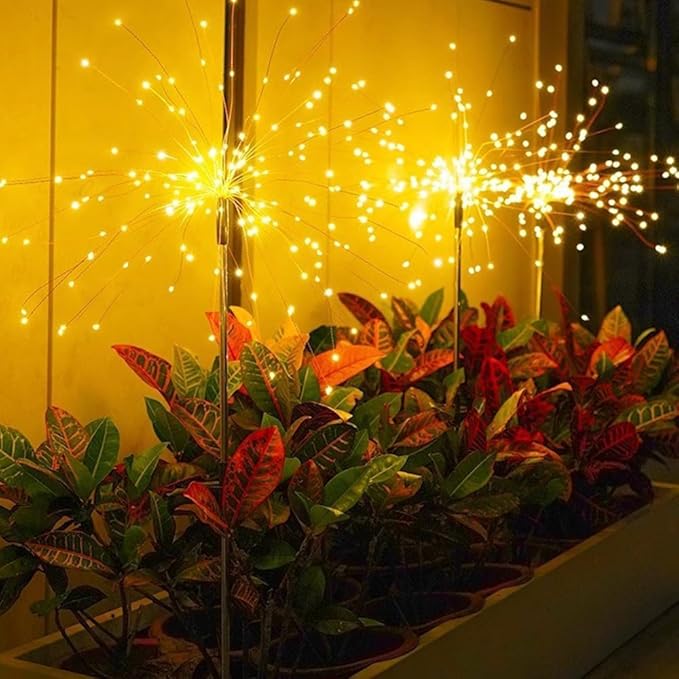 Solar Garden Lights Outdoor,Waterproof Garden,2 Pack 200 LED Twinkling Firework Lights Decorative with 8 Modes,Decor for Yard Patio Pathway Lawn for Yard Outside Fairy Decorative (Warm light-2Pack)