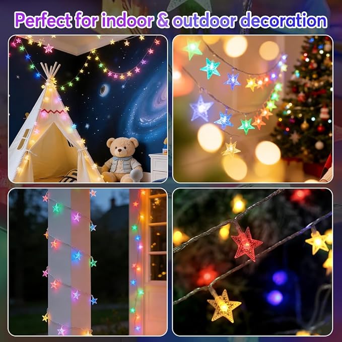 150 LED Color Changing Star String Lights - 65.6ft with Remote, 11 Modes, IP44 Waterproof, Linkable Plug in Lights | Lumora