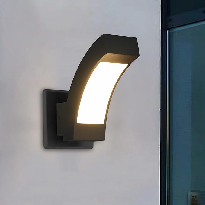 Wall Light Outdoor LED Wall Mount Lamp Modern Wall Sconce Lighting Meniscus Lantern Fixture Black Aluminum Lights for Porch Front Door Garden Yard Patio IP54 Waterproof 7.5W 600Lm 3000K