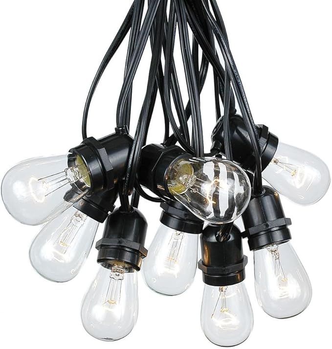 Novelty Lights 100 Feet, 50 in-Line E26 Sockets, S14 String Light Set with Clear Incandescent Bulbs, Heavy Duty | Lumora