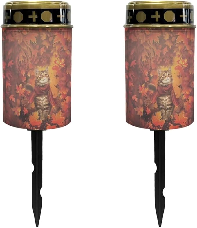 Cat Maple Leaves Solar Yard Light Outdoor Solar Garden Lights Book Light Pathway Solar Lights for Fall Cemetery Solar Lights Decor Flameless Candle
