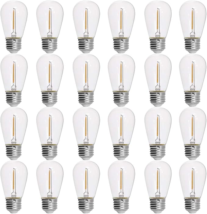 DYSMIO S14 LED String Light Bulbs, E26 E27 Medium Screw Base Edison Bulbs Equivalent to 11W, Fits for Commercial Outdoor Patio Garden Vintage Lights, 24-Pack, Soft White - Clear