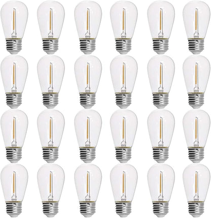 DYSMIO S14 LED String Light Bulbs, E26 E27 Medium Screw Base Edison Bulbs Equivalent to 11W, Fits for Commercial Outdoor Patio Garden Vintage Lights, 24-Pack, Soft White - Clear