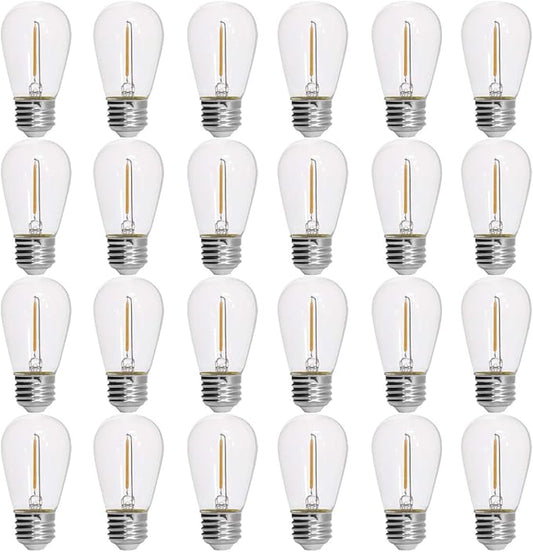 DYSMIO S14 LED String Light Bulbs, E26 E27 Medium Screw Base Edison Bulbs Equivalent to 11W, Fits for Commercial Outdoor Patio Garden Vintage Lights, 24-Pack, Soft White - Clear